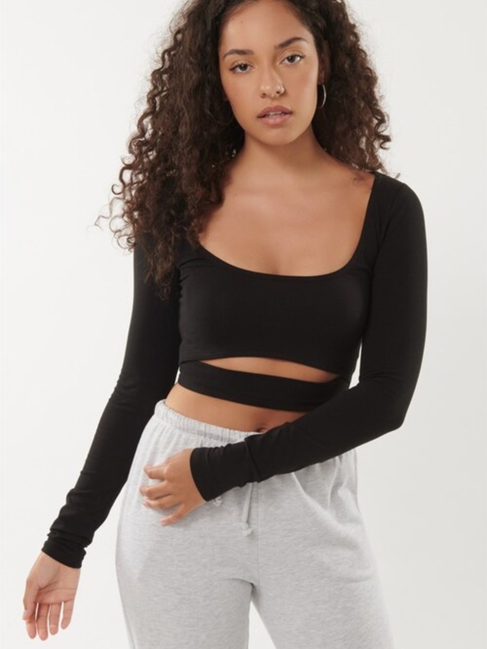 Garage Black Long-Sleeve Cropped Wrap Top